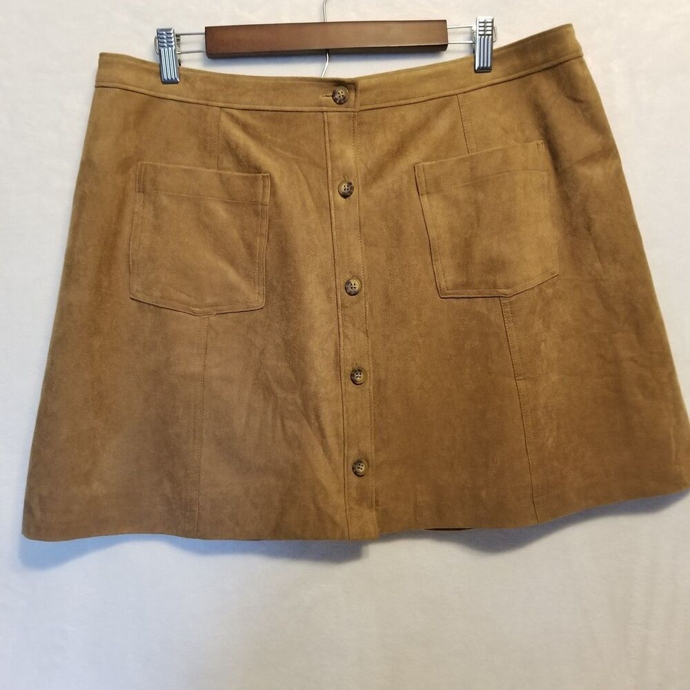 Abercrombie & Fitch XL Skirt Mini Tan Faux Suede Button Front Pockets Preppy NEW